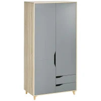 Guardaroba a 2 Ante in Truciolato e MDF con Binario, 3 Ripiani e 2 Cassetti per Soggiorno e Camera, 88.9x50.1x184.5 cm