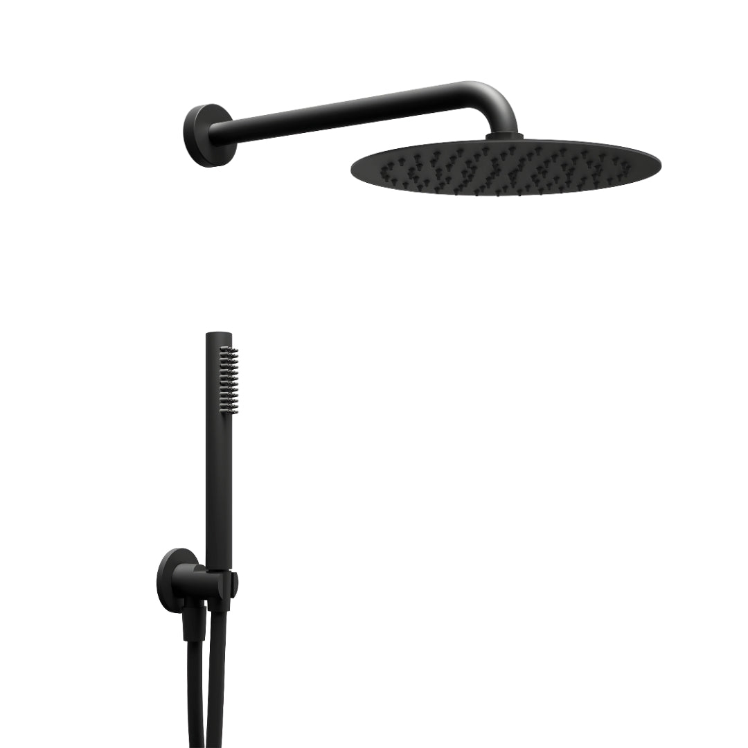 Kit doccia con soffione tondo nero doccetta e presa acqua con flessibile in pvc per il bagno *** confezione 1