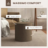 Poggiapiedi 2 in 1 con Rivestimento Rimovibile in Tessuto Effetto Lino, Ø41x41 cm, Marrone