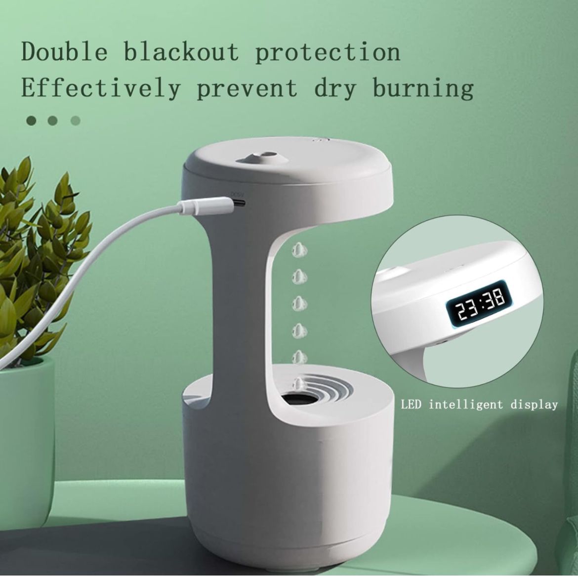 Umidificatore Ambiente 5W Contenitore Acqua 600ml Display A Led LZ599 Usb