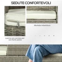 Divanetto per Esterni 2 Posti con Tavolino da Caffè, in Acciaio e Rattan PE, 137x59x82 cm, Grigio e Crema