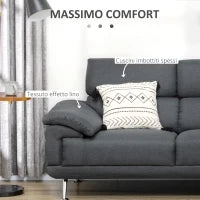 Divano Angolare 3 Posti in Tessuto con Poggiatesta Regolabili, 249.5x162.5x95cm, Grigio Scuro
