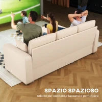 Divano Letto Angolare con Vano Contenitore, Rivestimento in Velluto a Coste e 2 Cuscini, 205x135x76 cm, Beige