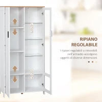 Credenza Moderna a 2 Ante con Mensole Regolabili in Legno e Vetro, 76x36x160cm, Bianco