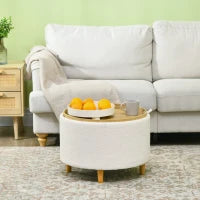 Pouf Imbottito con Spazio Nascosto e Coperchio Ribaltabile, 56 cm x 56 cm x 42 cm, Bianco