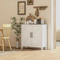 Mobiletto Buffet con 2 Porte e Ripiano Regolabile in Altezza, Fascino e Modernità, 80l x 35P x 85H cm, Bianco