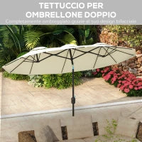 Ombrellone da Giardino Doppio Inclinabile con Apertura a Manovella, 285x147x227cm, Beige