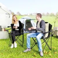 Set 2 Sedie da Campeggio Pieghevoli con Schienale Alto, Portabicchieri e Borse di Trasporto, Crema