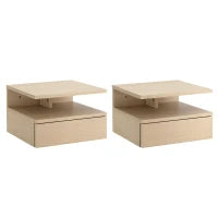 Set da 2 Comodini Moderni Sospesi con Cassetto e Ripiano in Legno 35x32x22.5cm, Rovere