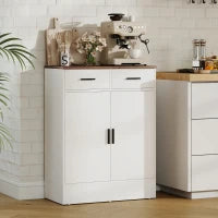 Credenza Moderna 2 Cassetti e Armadietto 2 Ante, Ripiano Interno Regolabile, Bianco e Legno