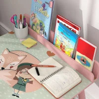 Set Tavolo e Sedia per Bambini con Portalibri e Motivo Orsetto, Rosa