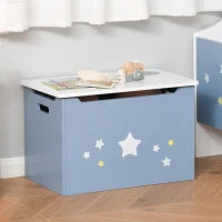 Cassapanca Baule Portagiochi in Legno Blu e Bianco, Panca per Cameretta Bambini 55 x 34 x 35.5 cm