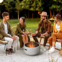 Braciere camino fuoco esterno rotondo in metallo attizzatoio griglia e maniglia diametro 45 cm grigio