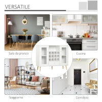 Credenza Moderna da Cucina con Cantinetta Vini 12 Bottiglie, Cassetto e Armadietti in Legno 100x33x80cm Bianco
