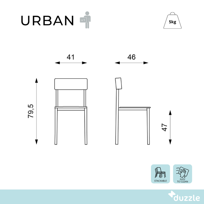 Urban, Set di 4 sedie in polipropilene Azzurro (50cm X 51cm H. 77cm)| Duzzle