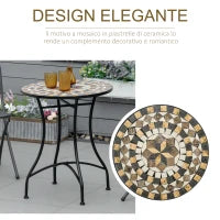 Tavolo da Giardino Rotondo in Metallo e Mosaico per Esterno e Interno, Ф60x71cm, Nero