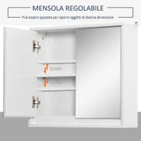 Armadietto Bagno a 2 Ante con Specchiera e Ripiano Regolabile in MDF, 48x14.5x45cm, Bianco
