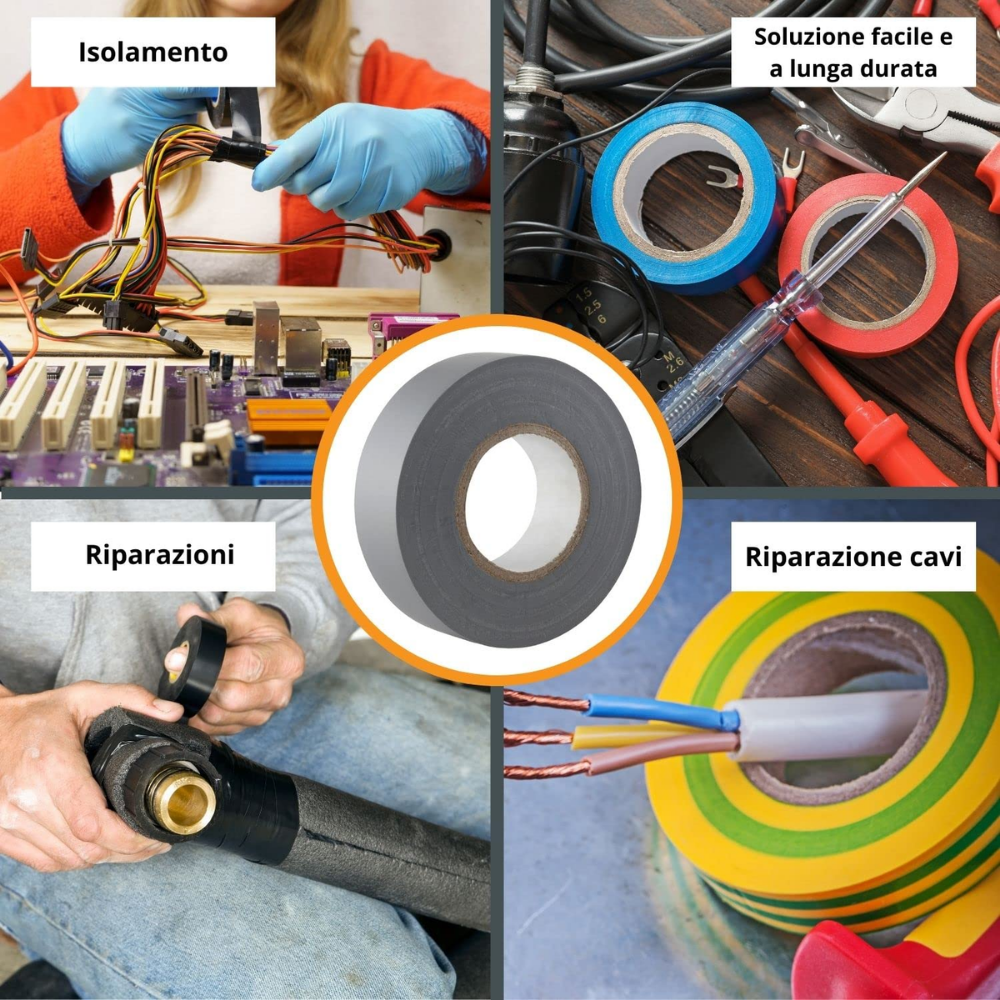 Kit nastro isolante in pvc autoestinguente multicolore per impianti sicuri *** colore grigio, dimensioni 25 mm x 25 m...