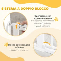 Cancelletto per Cani Estensibile con Porta a Chiusura Automatica, in Metallo e ABS, 75-131x76 cm, Bianco