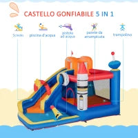 Gioco Gonfiabile per Bambini 3-8 Anni a tema Spazio con Borsa, 11 Paletti e Toppe Inclusi, 340x270x227 cm
