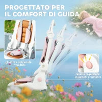 Triciclo per Bambini 5 in 1 con Maniglione di Spinta e Copertura Rimovibile, 96.5x49x101 cm, Rosa