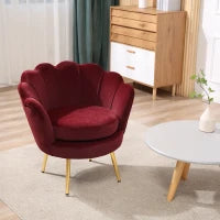 Poltrona a Conchiglia, Poltroncina Vintage, Poltroncina da Camera e Salotto, Design Elegante, con Schienale Alto, 76x67x74cm, Rosso Scuro