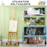 Cavalletto per Artisti su Ruote, Pieghevole, per Tele da Pittura fino a 118 cm, in Legno di Faggio, Legno Naturale