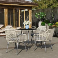 Set da Giardino 5 Pezzi in Rattan e Acciaio con 4 Sedie da Esterno e Tavolo Rotondo con Foro, Marrone e Grigio