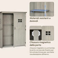 Casetta da Giardino Legno con Porta Doppia, Mensole e Finestre, 127.5x50x164cm