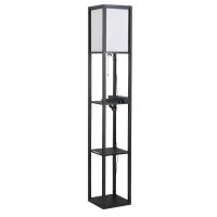 Lampada da Terra Moderna, Lampadina Illuminazione Interna Salvaspazio con Ripiani da Soggiorno Cotone, MDF 26 x 26 x 160 cm Nero e Bianco