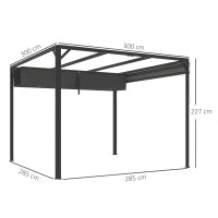 Gazebo Pergola Retrattile 3x3 m con Tenda a Rullo e Fori di Drenaggio, in Acciaio e Poliestere Grigio Scuro