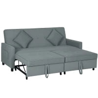 Divano Letto 3 Posti Clic Clac con Schienale Reclinabile e 2 Cuscini, 196x90x89 cm, Grigio