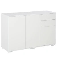 Mobiletto Multiuso in Legno Bianco con 2 Cassetti e 2 Armadietti con Apertura a Pressione, 117x36x74 cm