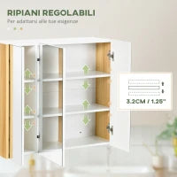 kleankin Armadietto Specchiera Bagno a 3 Ante con Mensole Regolabili, 68x22x60cm, Bianco