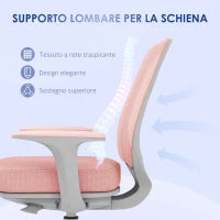 Sedia da Ufficio Ergonomica ad Altezza Regolabile con 5 Rotelle, 55x48x82.5-94.5 cm, Rosa