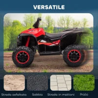 Quad Elettrico per Bambini 12V, 2 Velocità, Ruote Larghe con Clacson e Fari LED, Età 3-5 Anni, Rosso