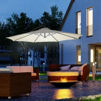 Ombrellone da Giardino a Braccio 3x2.5 m con Manovella e 8 Strisce LED a Energia Solare, Crema