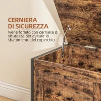 Cassapanca in Legno da 95L Stile Industriale con Coperchio e Cerniera di Sicurezza, 80x40x49cm, Marrone