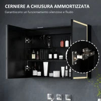 Armadietto a Specchio d Bagno con Luci LED e Ripiani Regolabili, in Vetro e Alluminio, 80x12.8x60 cm, Nero