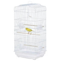 Gabbia per Uccelli con Trespoli, Altalena e Ciotole, Voliera in Metallo e Plastica, 46.5x35.5x92cm, Bianco