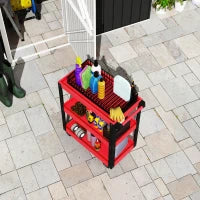Carrello Porta Attrezzi a 3 Ripiani in Metallo e PP, 70.5x35x82.5 cm, Rosso e Nero