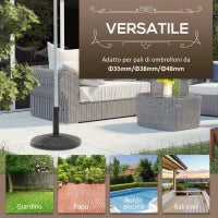Base per Ombrellone Rotonda Effetto Rattan da 12.5kg, Supporto per Pali da 38mm e 48mm, Ø44.5 cm, Nero