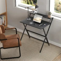 Scrivania Pieghevole con Ripiano per Monitor, 81.5x62x86.5 cm, Nero