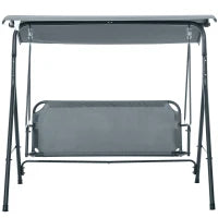 Dondolo 3 Posti con Tettuccio Inclinabile e Cuscini, in Acciaio e Poliestere, 172x110x153 cm, Grigio