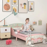 Outsunny Letto per Bambini 3-6 Anni con Bordi Rialzati, Doghe e Fantasia con Animali, 140x70 cm, Rosa
