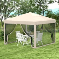 Gazebo Pieghevole Pop-up Impermeabilizzato, Stile Coloniale, con 4 Zanzariere e Sacca per il Trasporto, 3L x 3l x 2,65H m, Beige