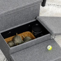 Scala per Cani e Gatti max 5kg a 3 Gradini, in Tessuto Effetto Lino e MDF, 63.5x42.5x40.5 cm, Grigio