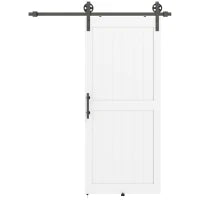 Porta Scorrevole in Stile Country con Binario e Maniglia, in Legno e Acciaio, 183x0.6x4 cm, Bianco e Nero