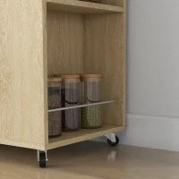 Carrello da Cucina in Truciolato con Ripiano Aperto, Armadietto a 2 Ante e Scaffale Laterale, 75x40x80.5 cm