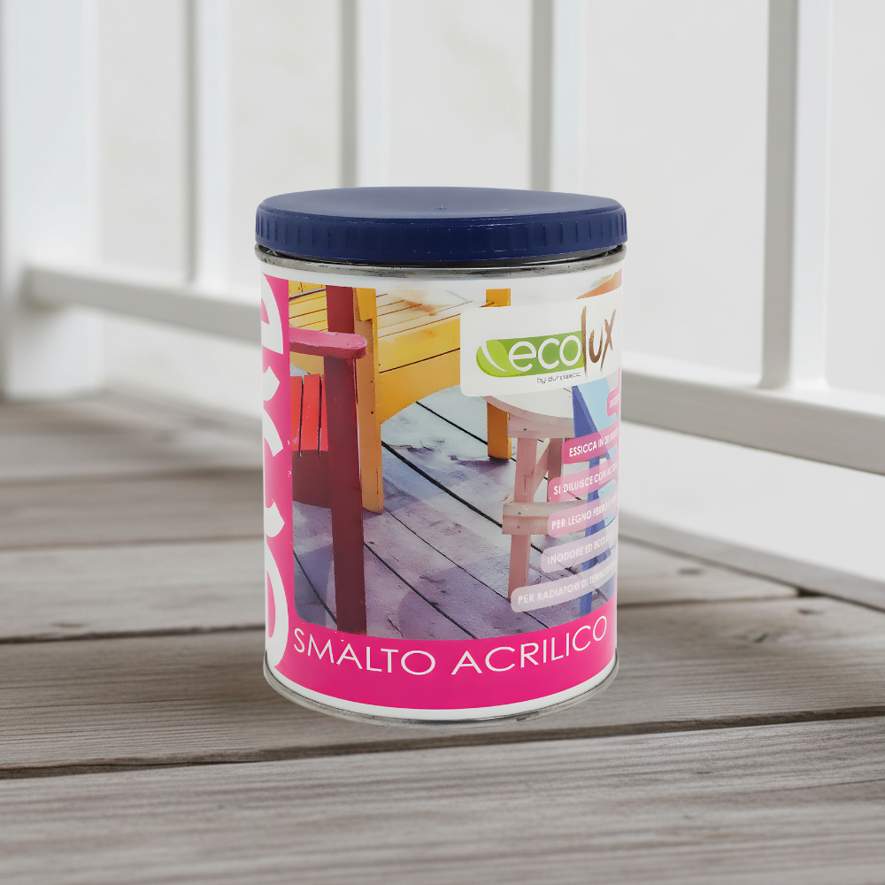 Ecolux smalto satinato acrilico ecologico per legno e metallo *** formato 750 ml, colore- bianco, confezione 1